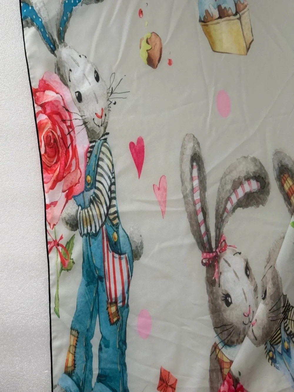 Watercolor Bunny Scarf Storybook Rabbit Long Luxury Wrap Rare Whimsical - Picture 5 of 8